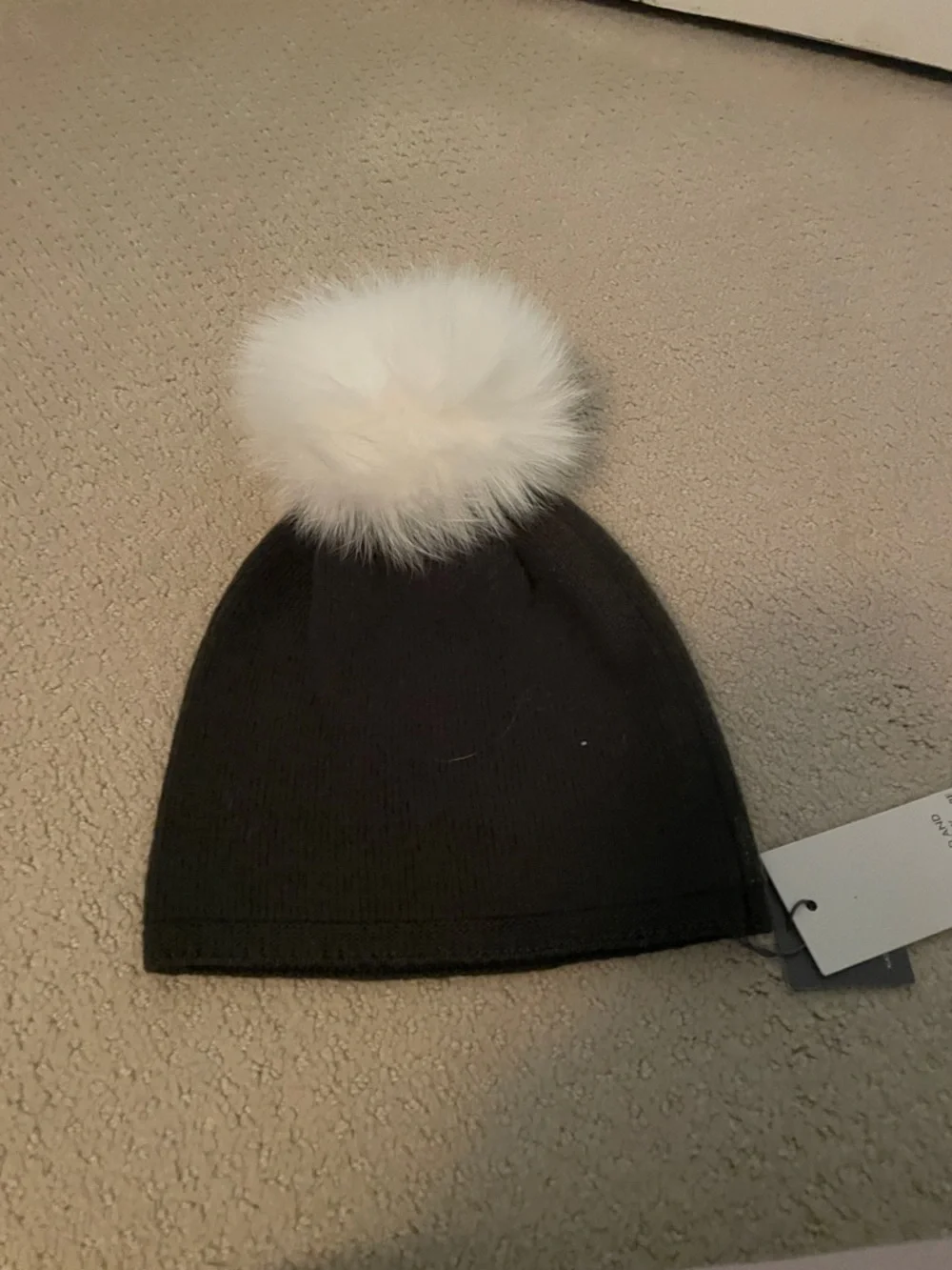 Black Ski Beanie with White Pom